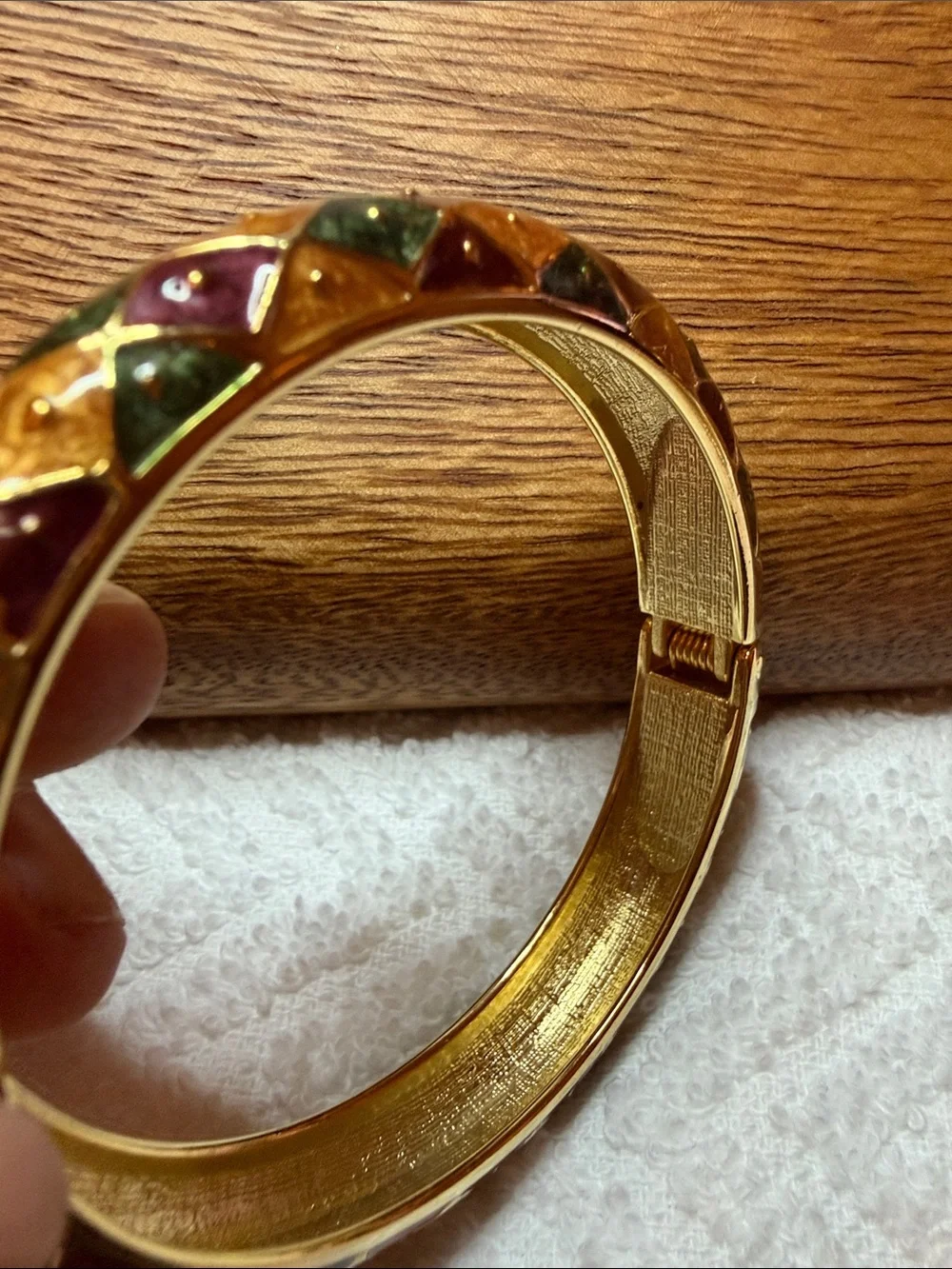 Gold Tone Multicolor Enamel Harlequin Bangle Bracelet